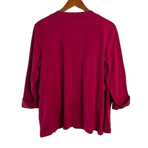 Basic Editions Blouse XL Pink Striped 3/4 Sleeves Cardigan Blouse Knit Top Work - Picture 2 of 6
